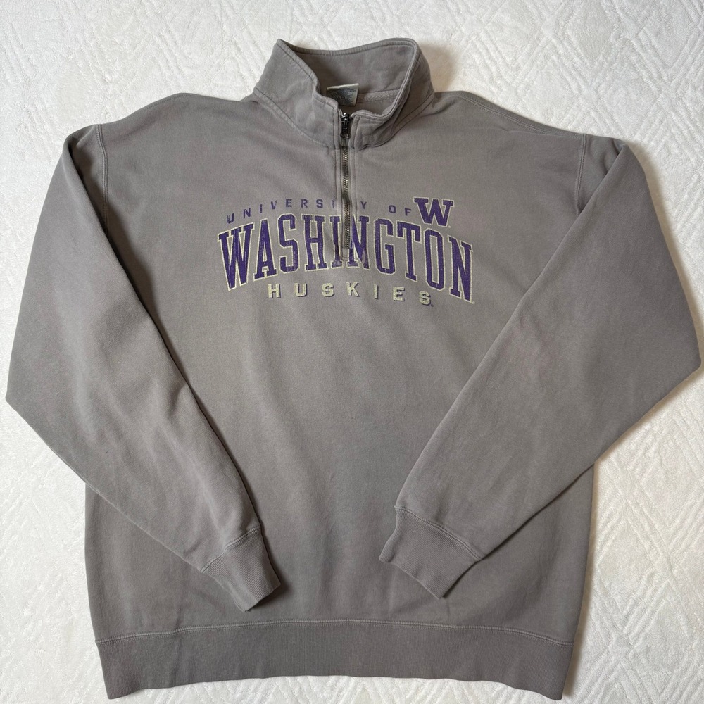 Collegiate Preppy ComfortWash University of Washington Huskies Quarter Zip L